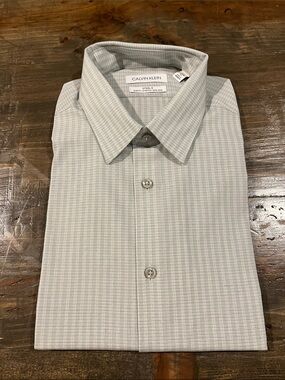 Calvin Klein Men's Light Gray Micro-Check Dress Shirt